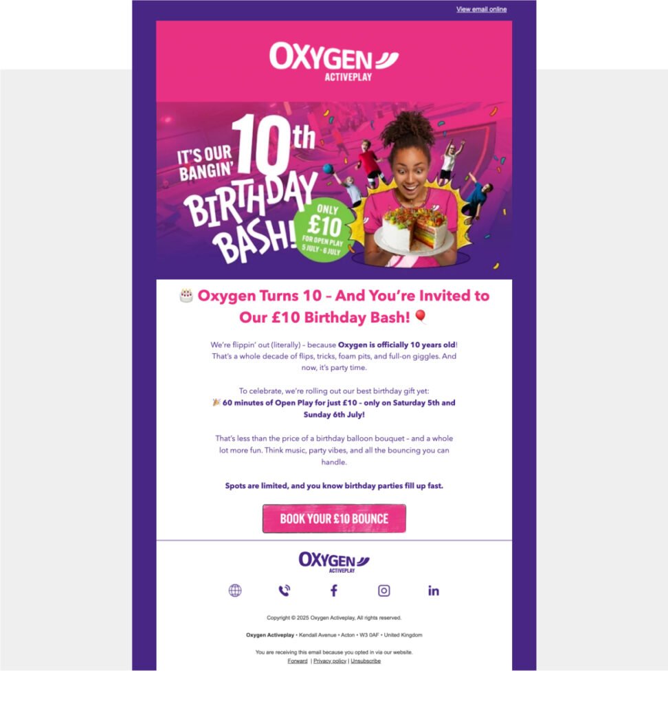 Oxygen 10th Birthday Bash Email